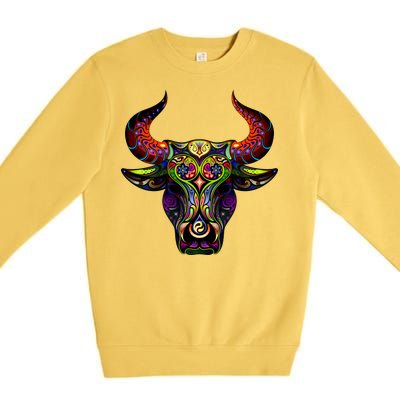 Bull Silhouette Head and Horns Premium Crewneck Sweatshirt