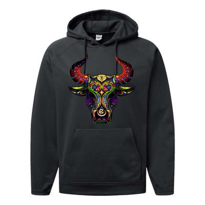 Bull Silhouette Head and Horns Performance Fleece Hoodie