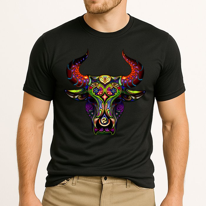 Bull Silhouette Head and Horns Cooling Performance Crew T-Shirt