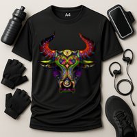 Bull Silhouette Head and Horns Cooling Performance Crew T-Shirt