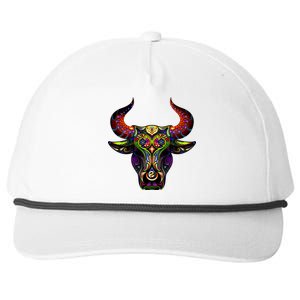 Bull Silhouette Head and Horns Snapback Five-Panel Rope Hat