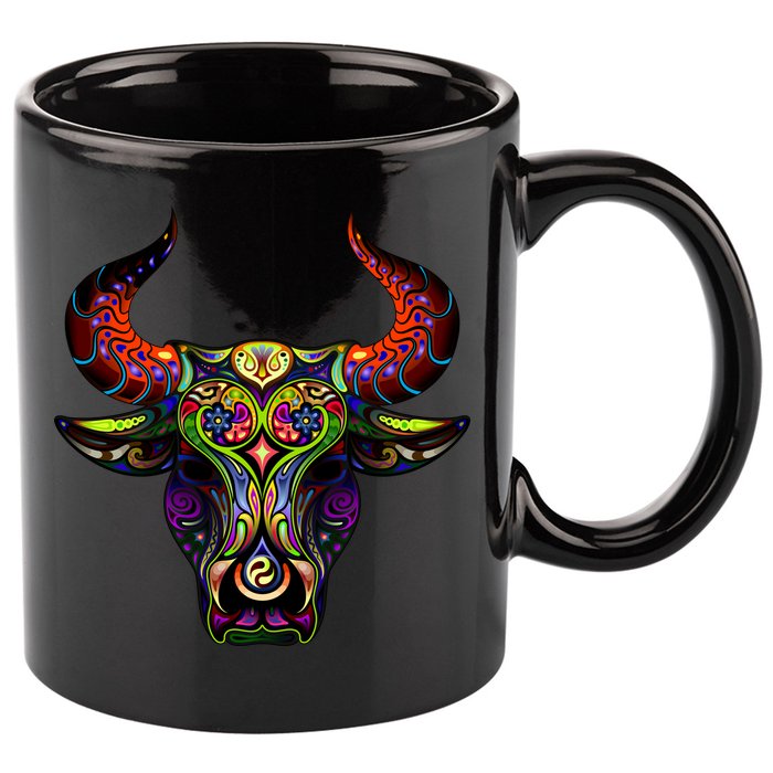 Bull Silhouette Head and Horns 11oz C Handle Ceramic Mug