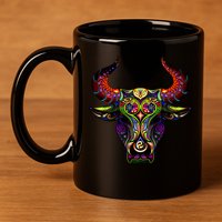 Bull Silhouette Head and Horns 11oz C Handle Ceramic Mug