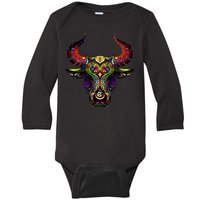 Bull Silhouette Head and Horns Baby Long Sleeve Bodysuit