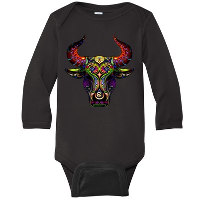 Bull Silhouette Head and Horns Baby Long Sleeve Bodysuit