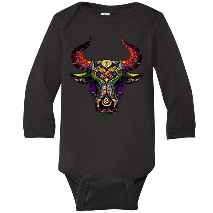 Bull Silhouette Head and Horns Baby Long Sleeve Bodysuit