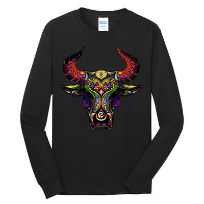 Bull Silhouette Head and Horns Tall Long Sleeve T-Shirt