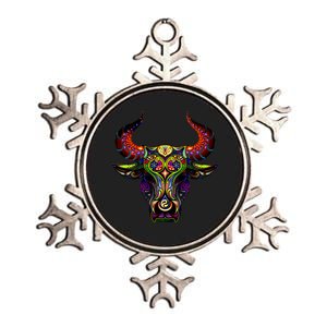 Bull Silhouette Head and Horns Metallic Star Ornament