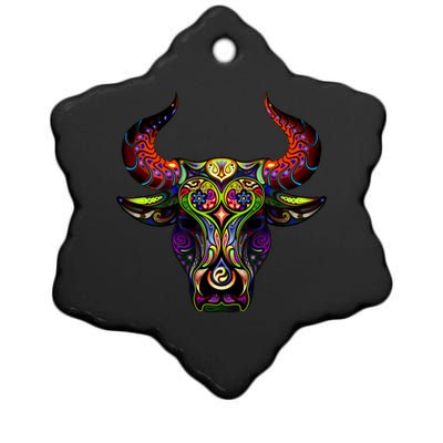 Bull Silhouette Head and Horns Ceramic Star Ornament