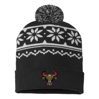 Bull Silhouette Head and Horns USA-Made Snowflake Beanie