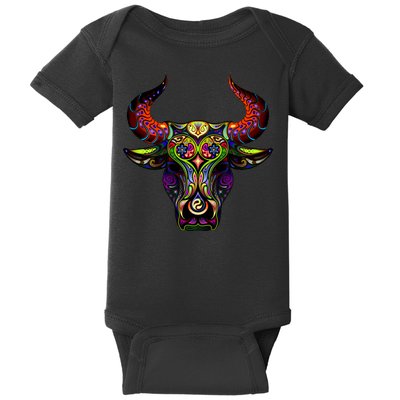 Bull Silhouette Head and Horns Baby Bodysuit