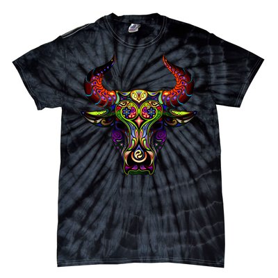 Bull Silhouette Head and Horns Tie-Dye T-Shirt