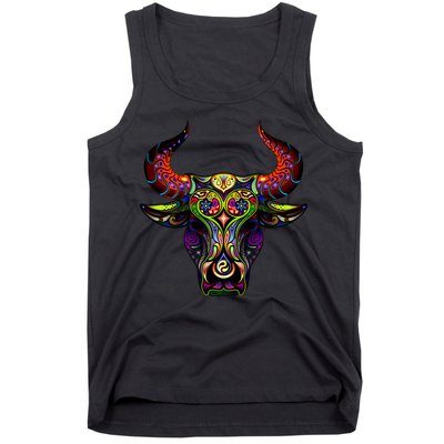 Bull Silhouette Head and Horns Tank Top