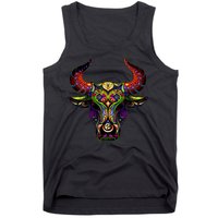 Bull Silhouette Head and Horns Tank Top