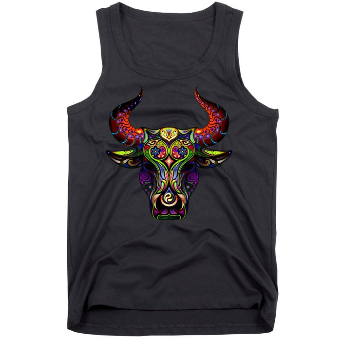 Bull Silhouette Head and Horns Tank Top