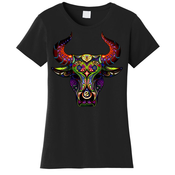 Bull Silhouette Head and Horns Women's T-Shirt