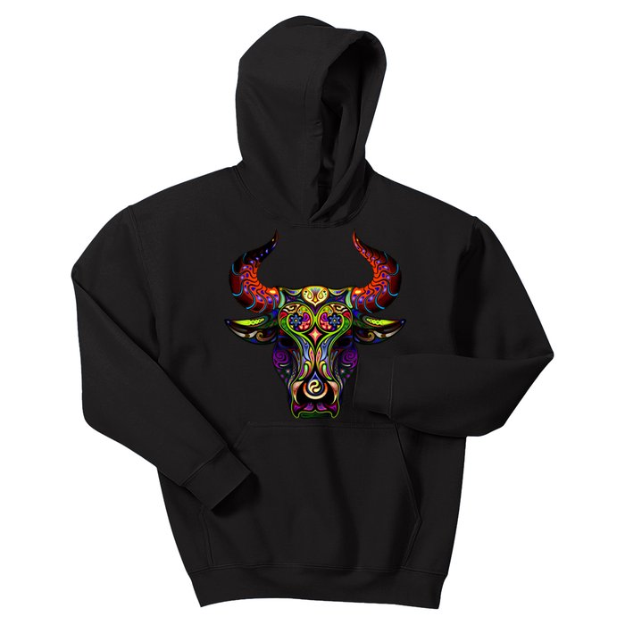 Bull Silhouette Head and Horns Kids Hoodie