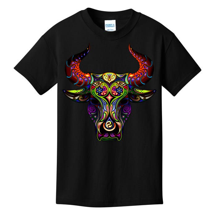 Bull Silhouette Head and Horns Kids T-Shirt