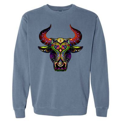 Bull Silhouette Head and Horns Garment-Dyed Sweatshirt