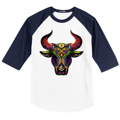 Bull Silhouette Head and Horns Baseball Sleeve Shirt