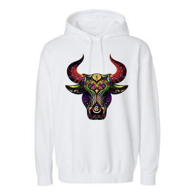 Bull Silhouette Head and Horns Garment-Dyed Fleece Hoodie