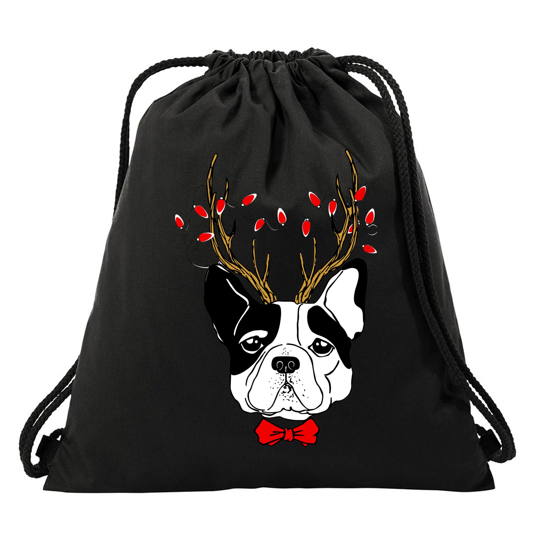 Bulldog Deer Antlers Drawstring Bag