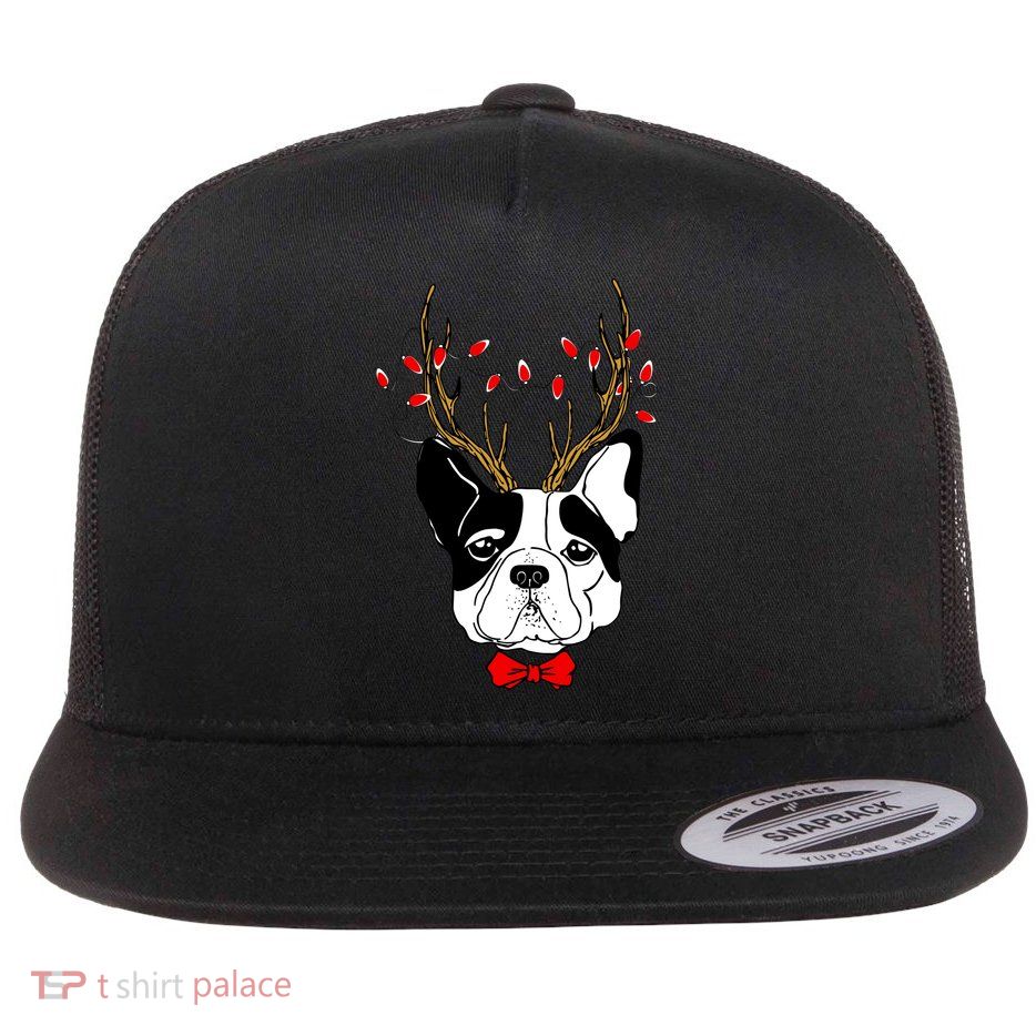 Bulldog Deer Antlers Flat Bill Trucker Hat