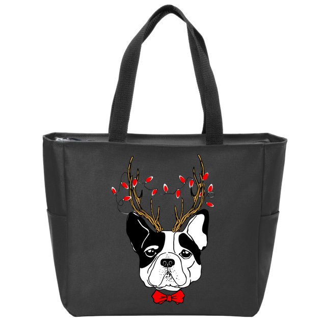 Bulldog Deer Antlers Zip Tote Bag