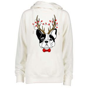 Bulldog Deer Antlers Womens Funnel Neck Pullover Hood