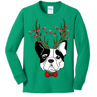 Bulldog Deer Antlers Kids Long Sleeve Shirt