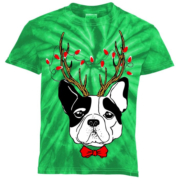 Bulldog Deer Antlers Kids Tie-Dye T-Shirt