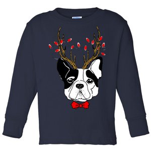 Bulldog Deer Antlers Toddler Long Sleeve Shirt