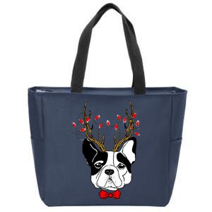 Bulldog Deer Antlers Zip Tote Bag