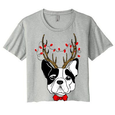 Bulldog Deer Antlers Women's Crop Top Tee