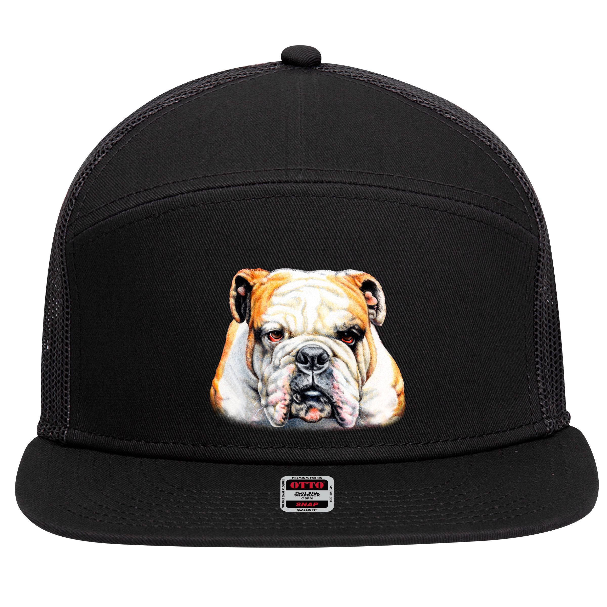 Bulldog Face Front 7 Panel Mesh Trucker Snapback Hat