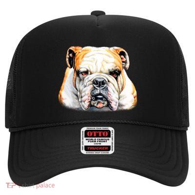 Bulldog Face Front High Crown Mesh Back Trucker Hat