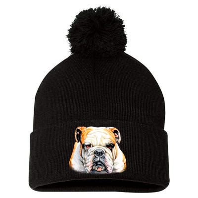 Bulldog Face Front Pom Pom 12in Knit Beanie