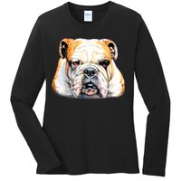 Bulldog Face Front Ladies Long Sleeve Shirt