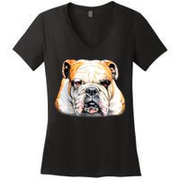 Bulldog Face Front Women's V-Neck T-Shirt