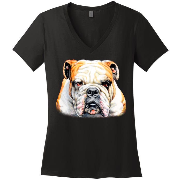 Bulldog Face Front Women's V-Neck T-Shirt