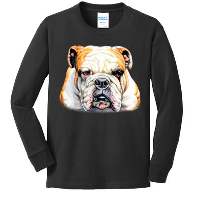 Bulldog Face Front Kids Long Sleeve Shirt