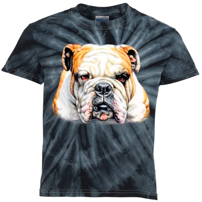 Bulldog Face Front Kids Tie-Dye T-Shirt