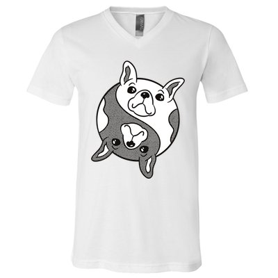 Bulldog Yin Yang  V-Neck T-Shirt