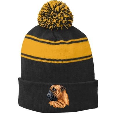 Bullmastiff Canine Dog Stripe Pom Pom Beanie