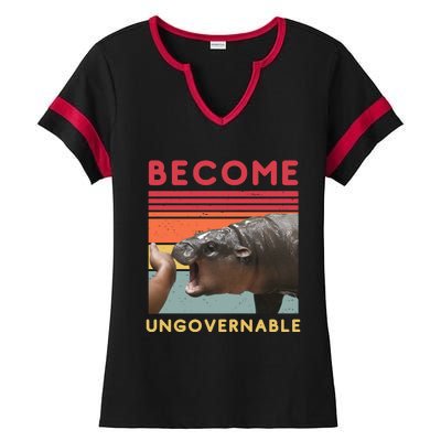 Become Ungovernable Moo Deng Hippo Ladies Halftime Notch Neck Tee