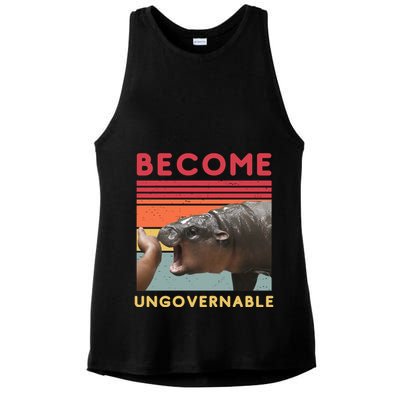 Become Ungovernable Moo Deng Hippo Ladies PosiCharge Tri-Blend Wicking Tank