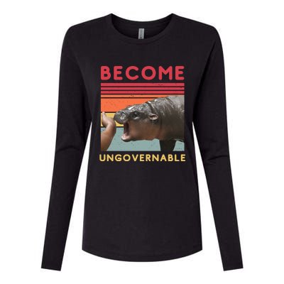 Become Ungovernable Moo Deng Hippo Womens Cotton Relaxed Long Sleeve T-Shirt