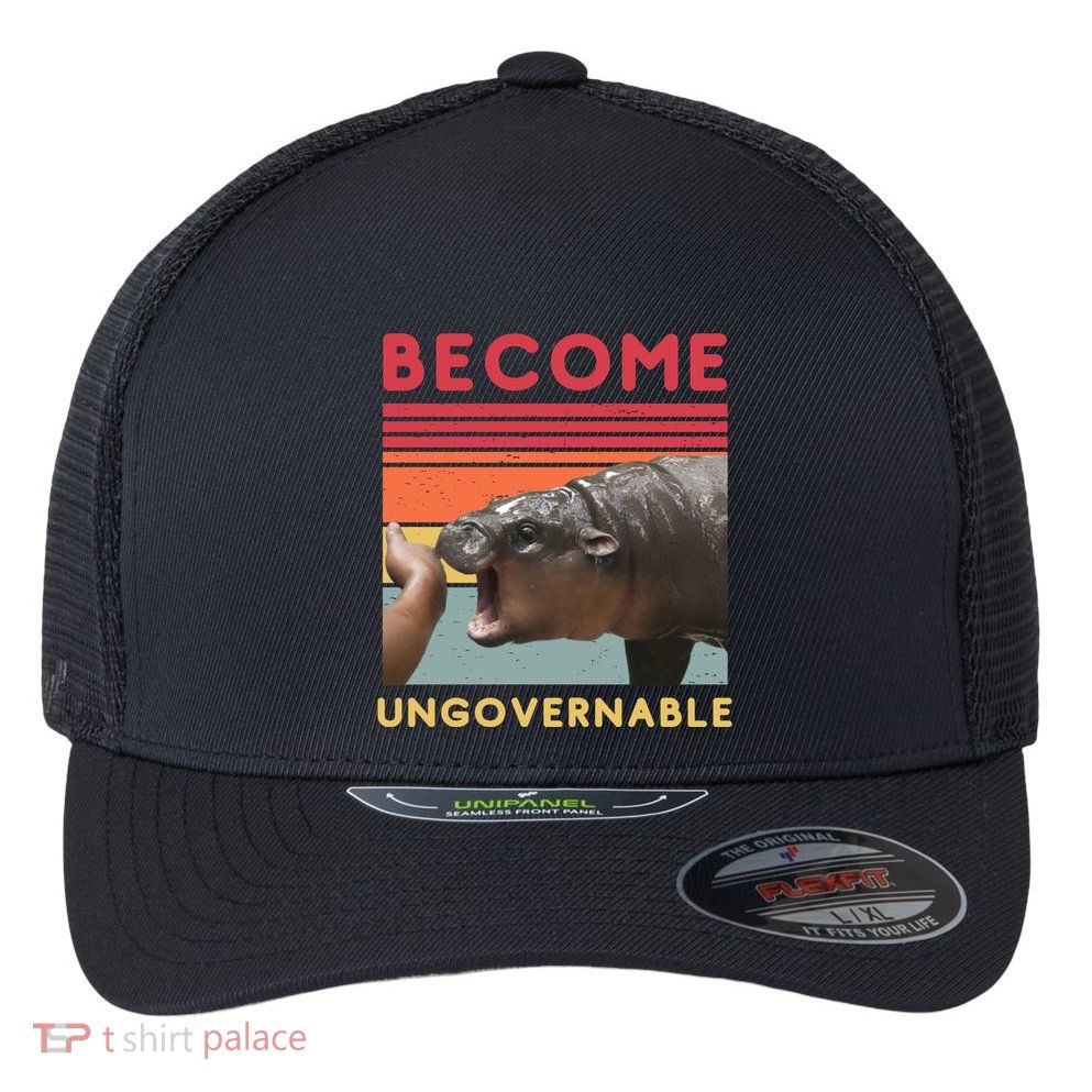 Become Ungovernable Moo Deng Hippo Flexfit Unipanel Trucker Cap