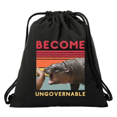 Become Ungovernable Moo Deng Hippo Drawstring Bag