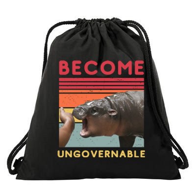 Become Ungovernable Moo Deng Hippo Drawstring Bag